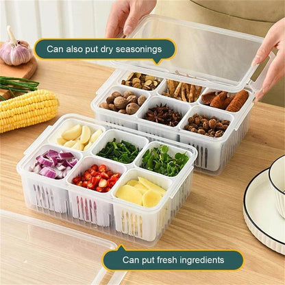 6 Grid Food Storage Containers with Airtight Lids - Reusable Fresh Ingredients Storage Bin Box