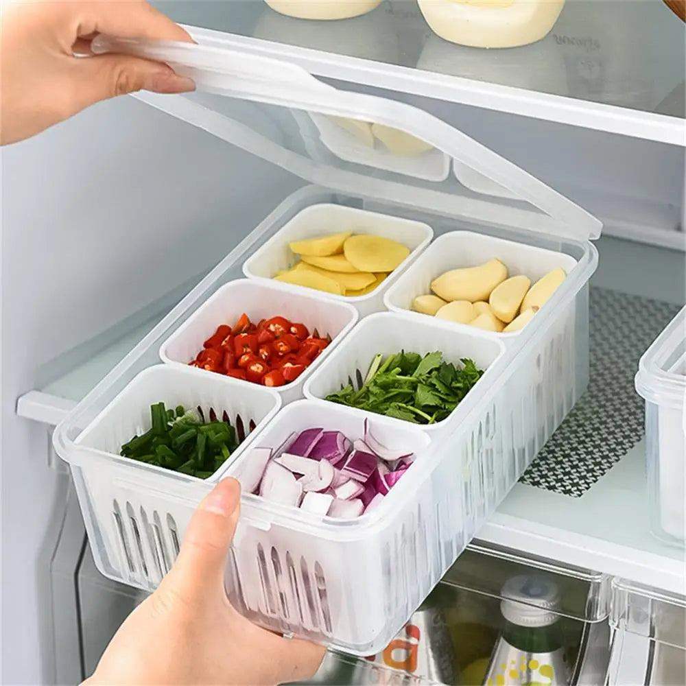 6 Grid Food Storage Containers with Airtight Lids - Reusable Fresh Ingredients Storage Bin Box