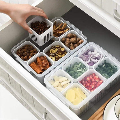 6 Grid Food Storage Containers with Airtight Lids - Reusable Fresh Ingredients Storage Bin Box