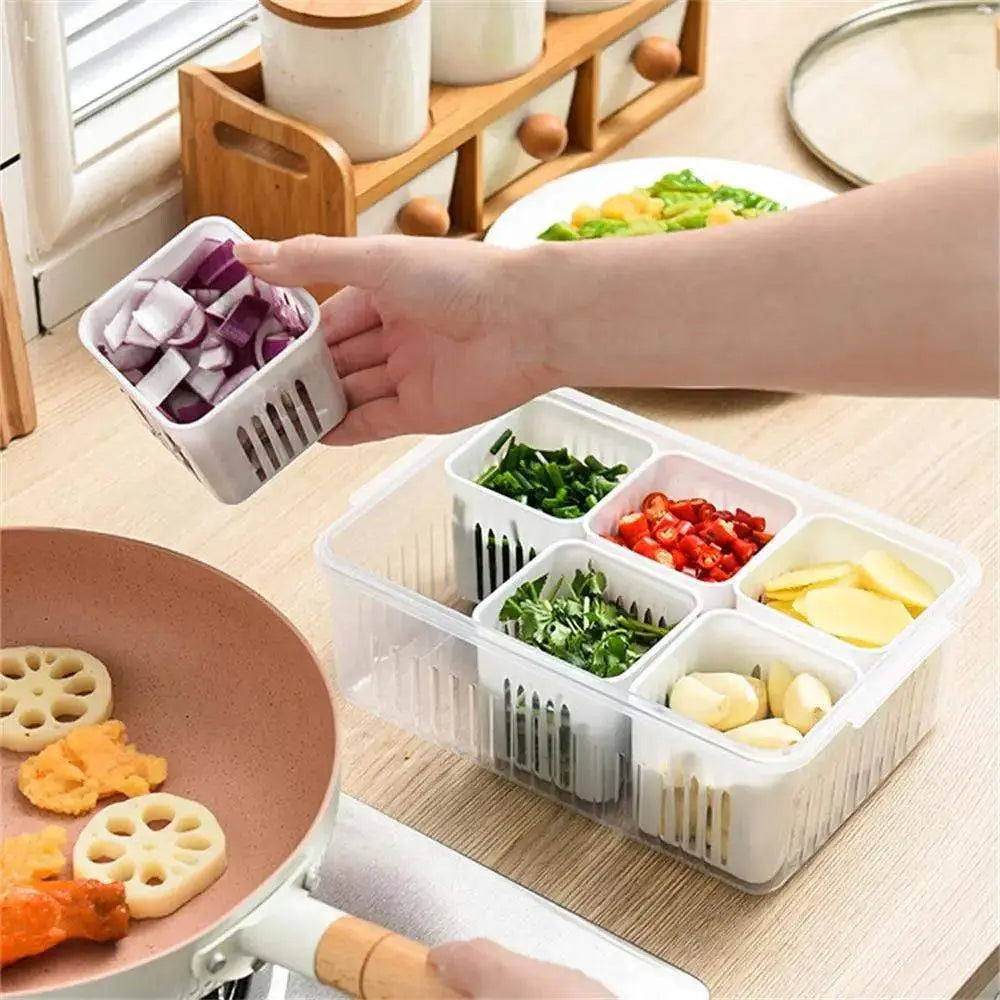 6 Grid Food Storage Containers with Airtight Lids - Reusable Fresh Ingredients Storage Bin Box - Scrollcart Qatar
