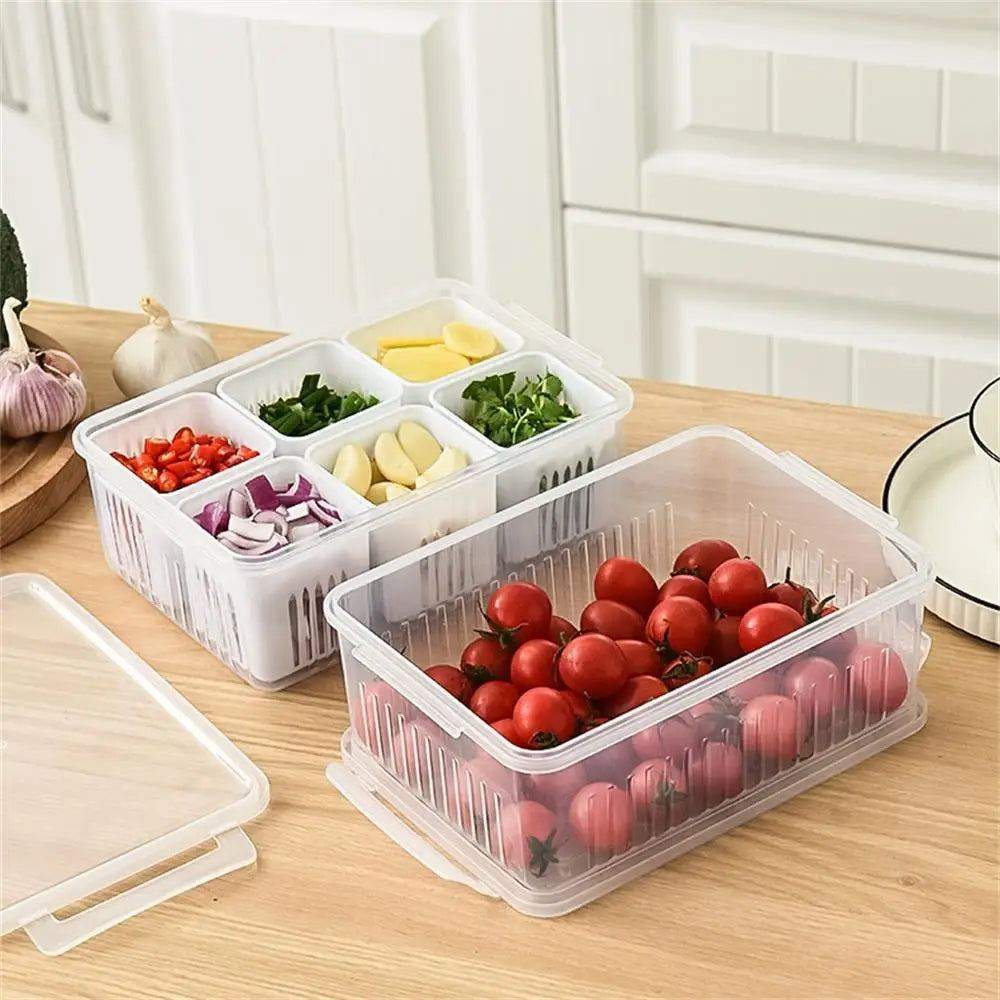 6 Grid Food Storage Containers with Airtight Lids - Reusable Fresh Ingredients Storage Bin Box