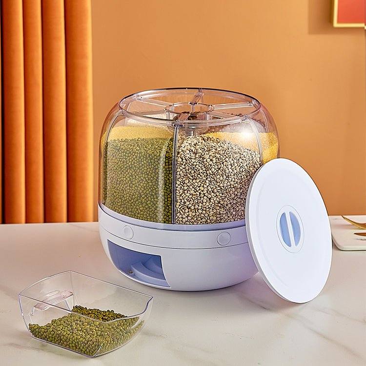 6-Grid  Rotating Rice Storage Container - Kitchen Round Rice Dispenser Scrollcart Online Shopping Store