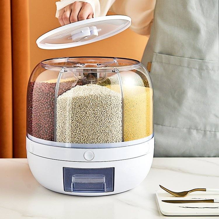 6-Grid  Rotating Rice Storage Container - Kitchen Round Rice Dispenser Scrollcart Online Shopping Store