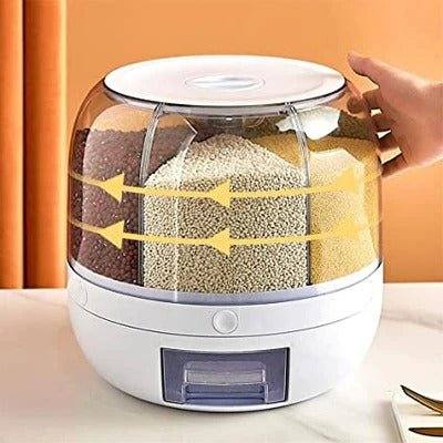 6-Grid  Rotating Rice Storage Container - Kitchen Round Rice Dispenser Scrollcart Online Shopping Store