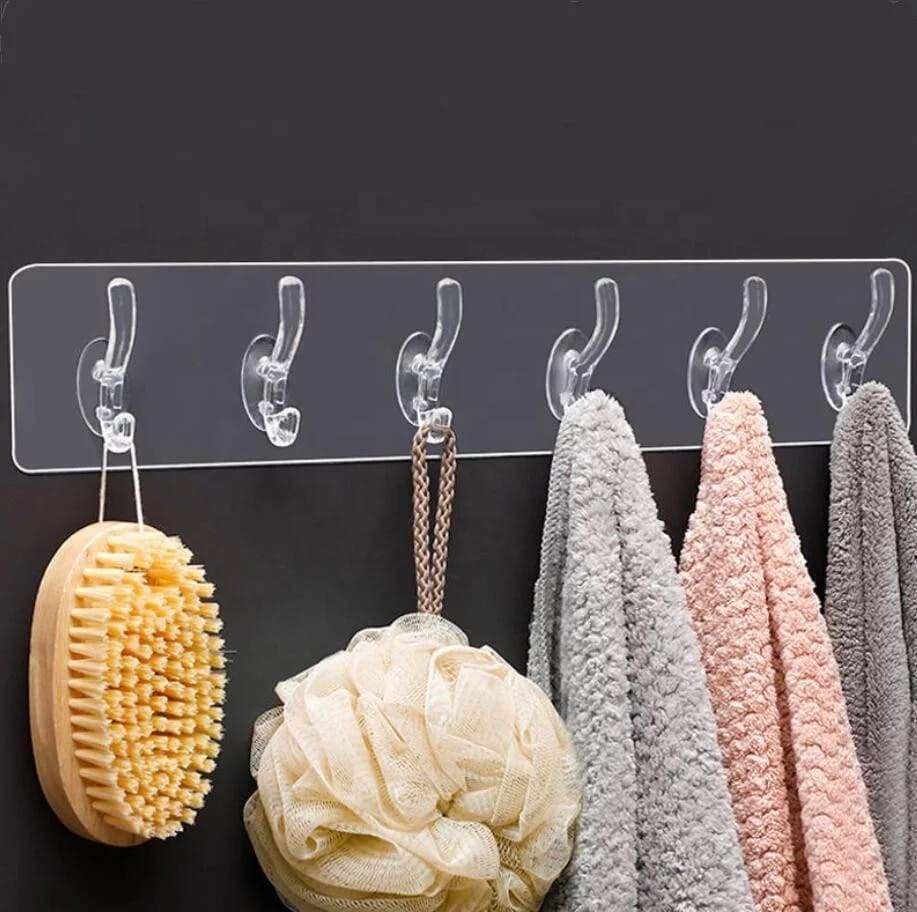 6 Hooks self adhesive transparent wall hanging sticker Scrollcart Online Shopping Store