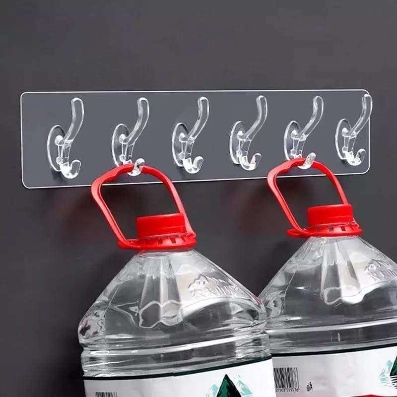 6 Hooks self adhesive transparent wall hanging sticker Scrollcart Online Shopping Store