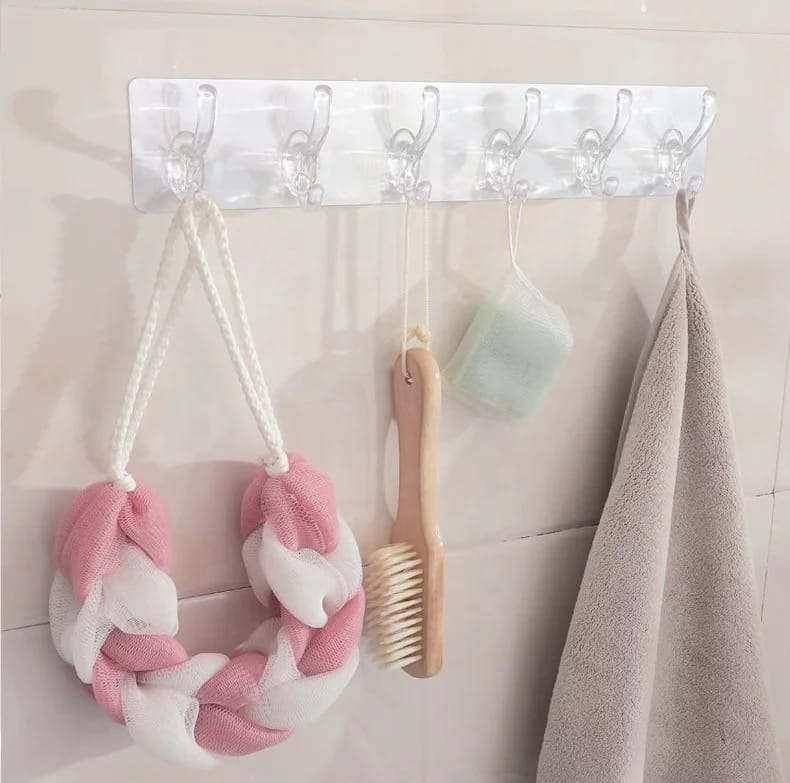 6 Hooks self adhesive transparent wall hanging sticker Scrollcart Online Shopping Store