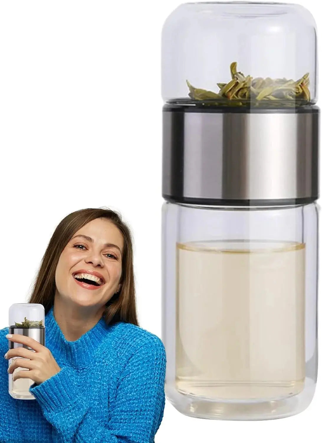 Double-Layer Glass Tea Infuser Bottle – 390ML Leakproof Travel Tumbler Scrollcart Qatar 