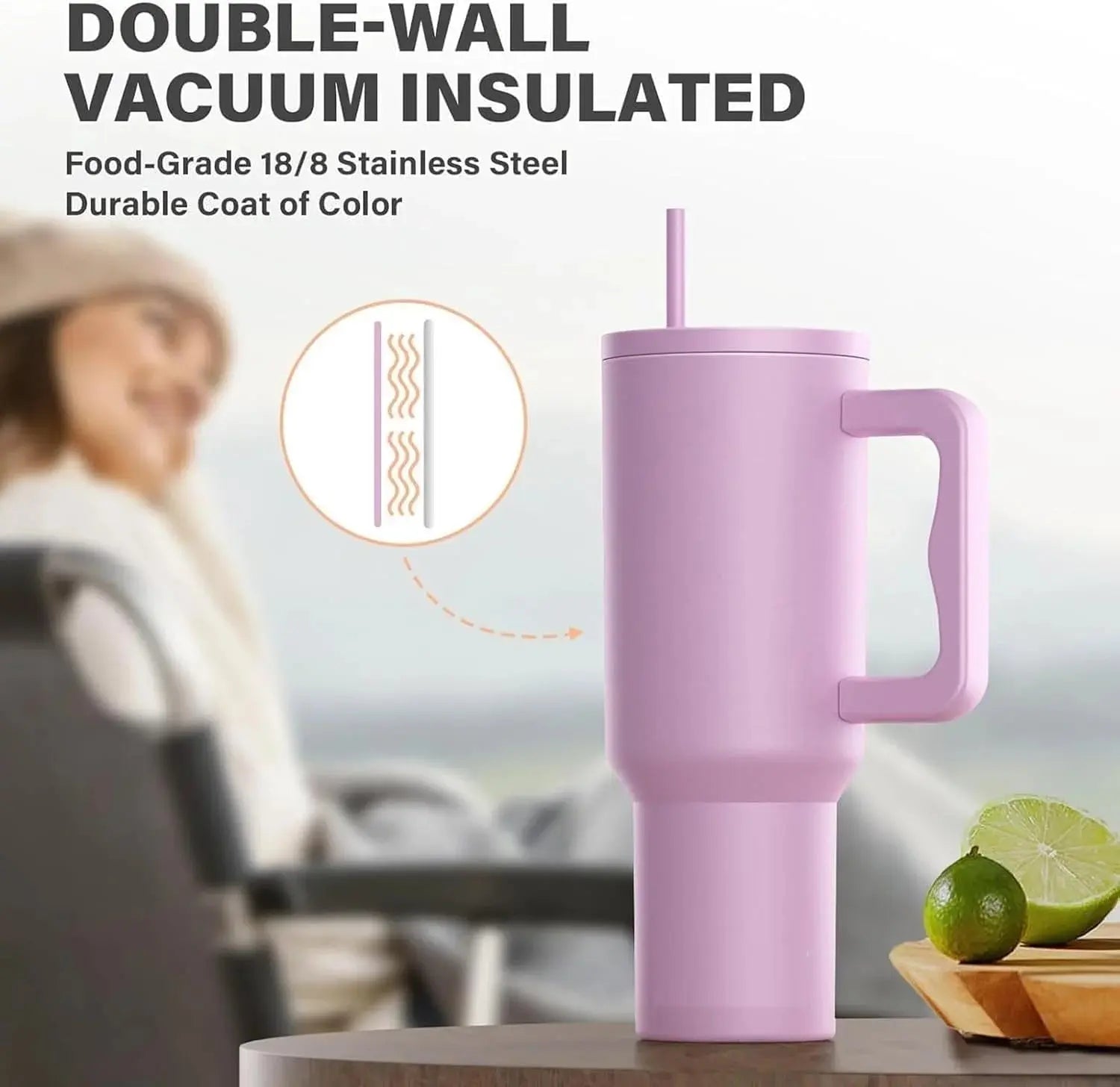 Tumbler Bottle Cup 1 Liter  : Vacuum Insulated and Straw for Water, Iced Tea or Coffee, Smoothie - Scrollcart Qatar