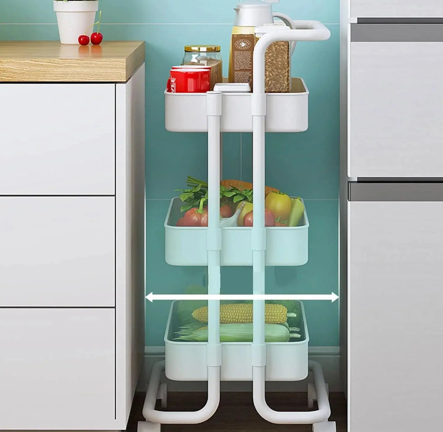 Multipurpose Metal Utility Cart - 3-Tier Rolling Storage Organizer with wheel Scrollcart Qatar 