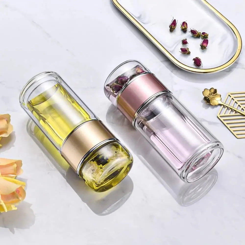 Double-Layer Glass Tea Infuser Bottle – 390ML Leakproof Travel Tumbler Scrollcart Qatar 