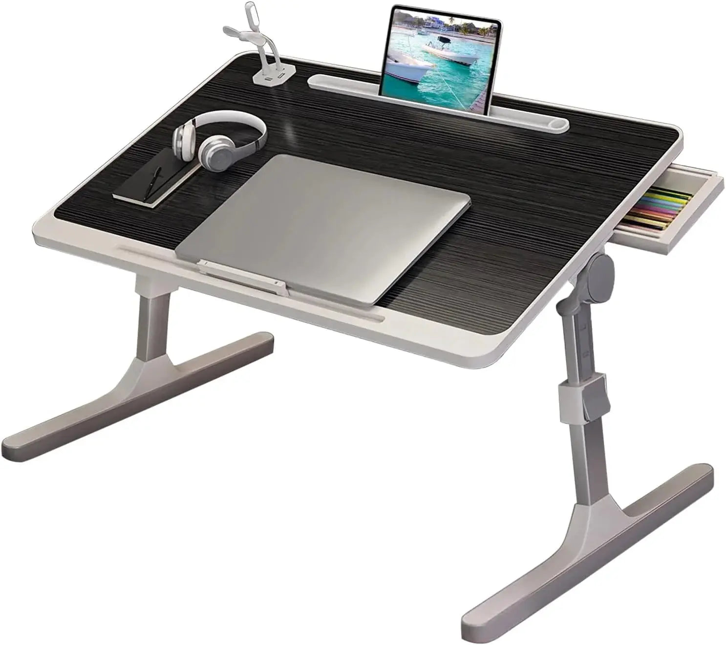 Adjustable Laptop Table Stand with Drawer – Foldable Bed Desk with USB Port Scrollcart Qatar 