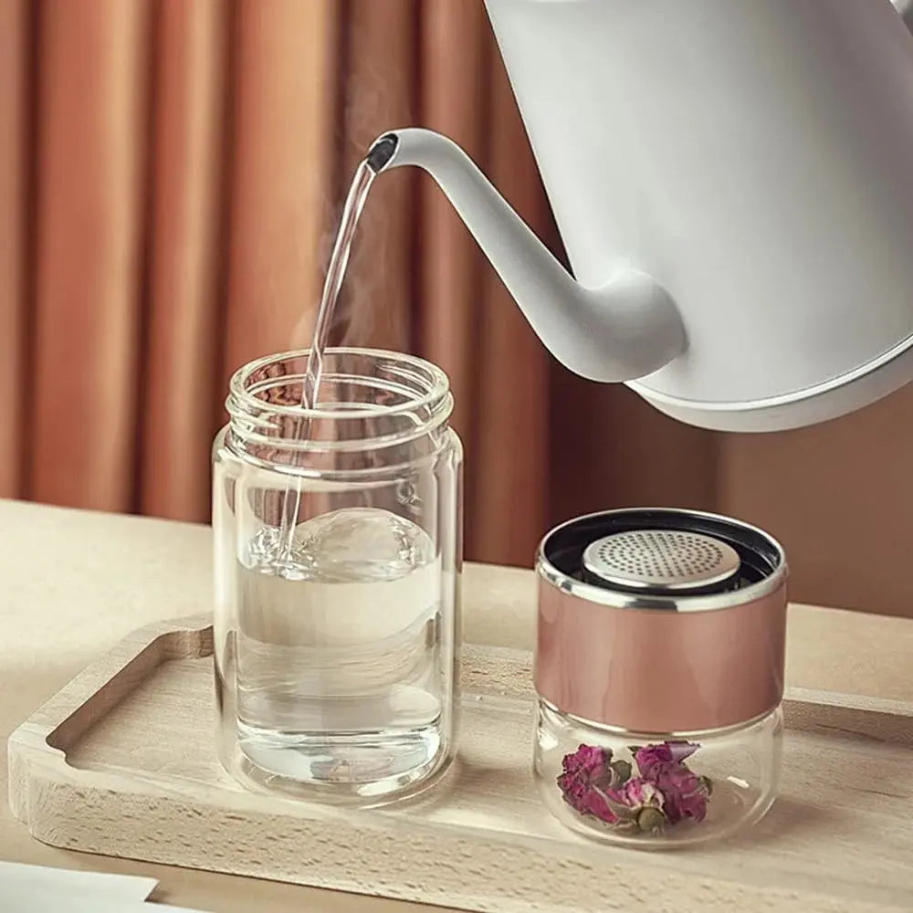 Double-Layer Glass Tea Infuser Bottle – 390ML Leakproof Travel Tumbler Scrollcart Qatar 