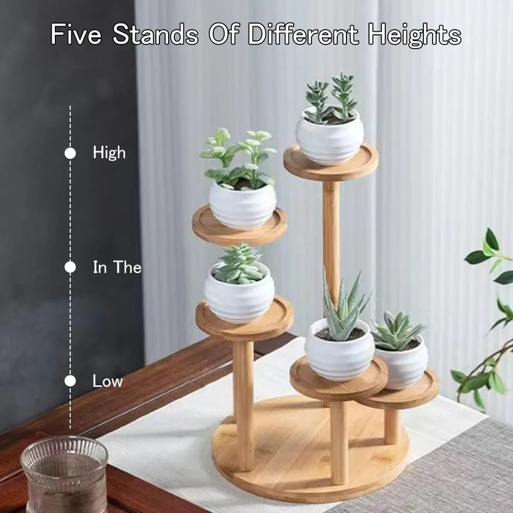 5-Tier Bamboo Wood Plant Stand Scrollcart Qatar 