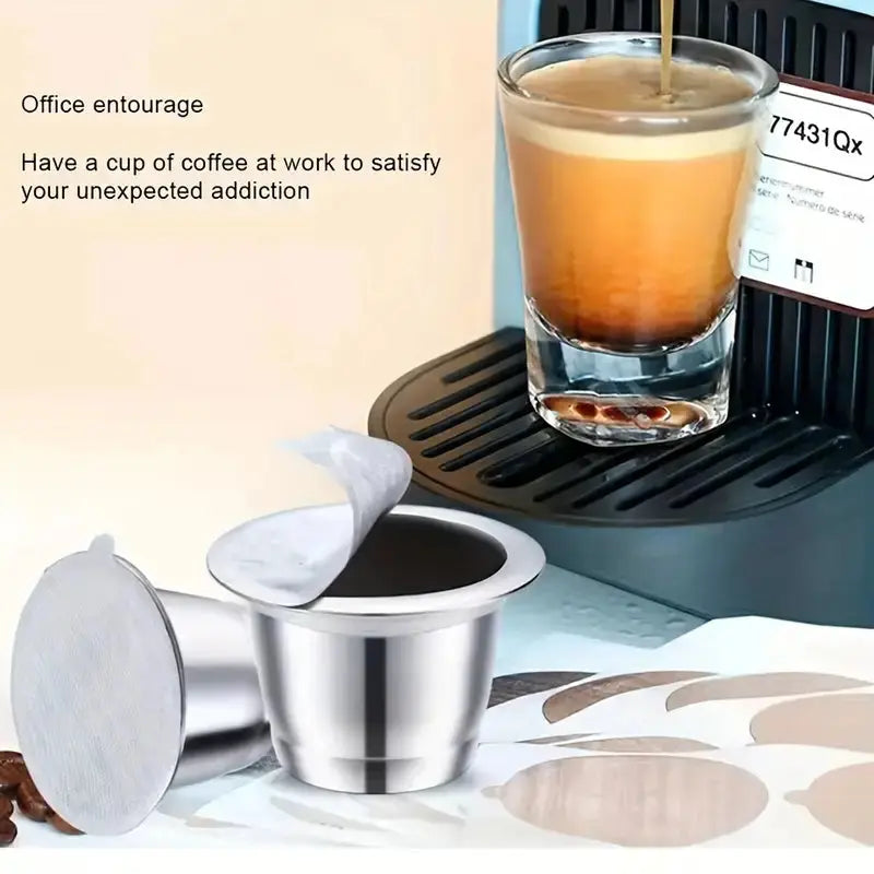 Stainless Steel Reusable Nespresso Coffee Capsule with Aluminum Foil Caps temu