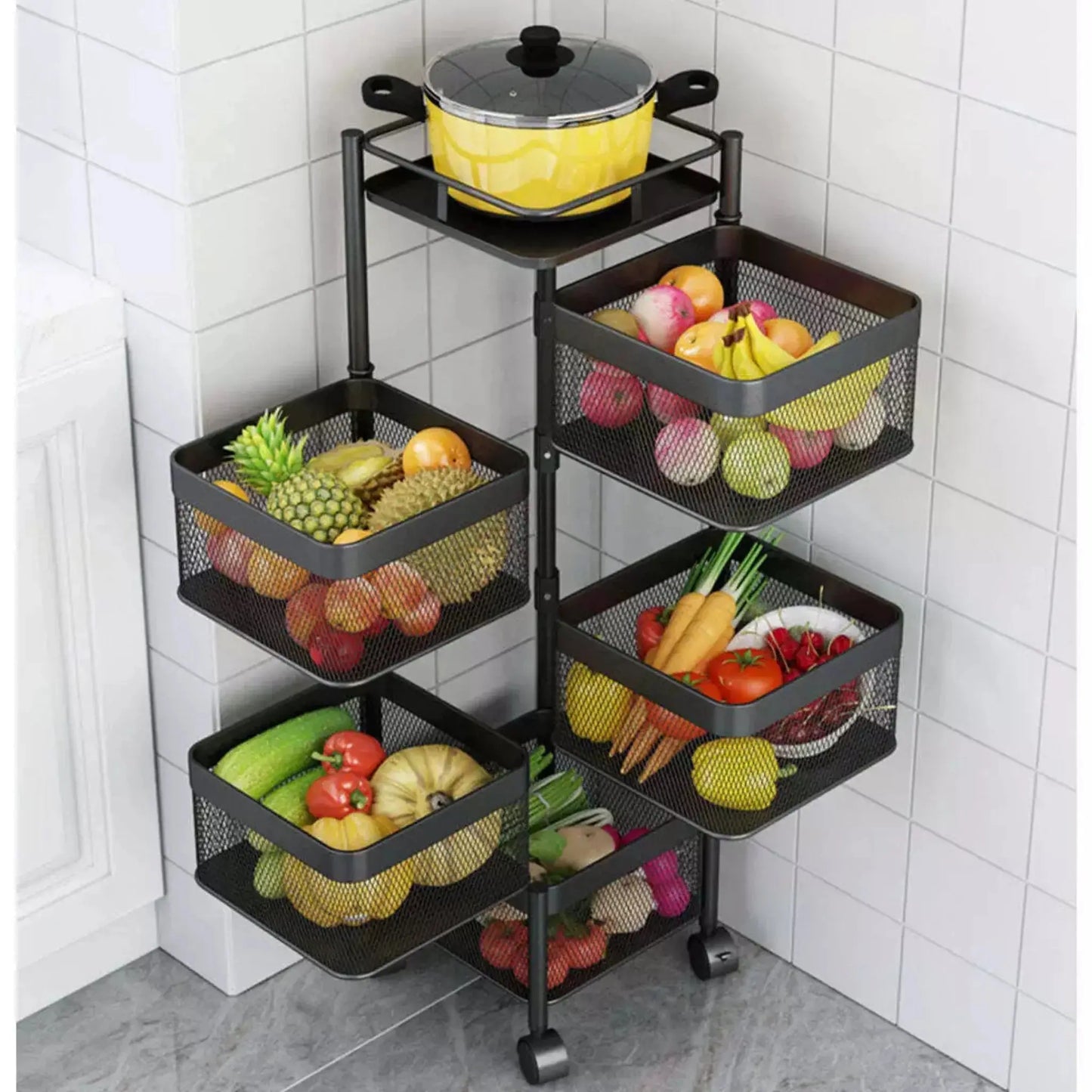 5 Tier Multi-Purpose Rotating Kitchen Organizer Storage Rack Scrollcart Qatar 