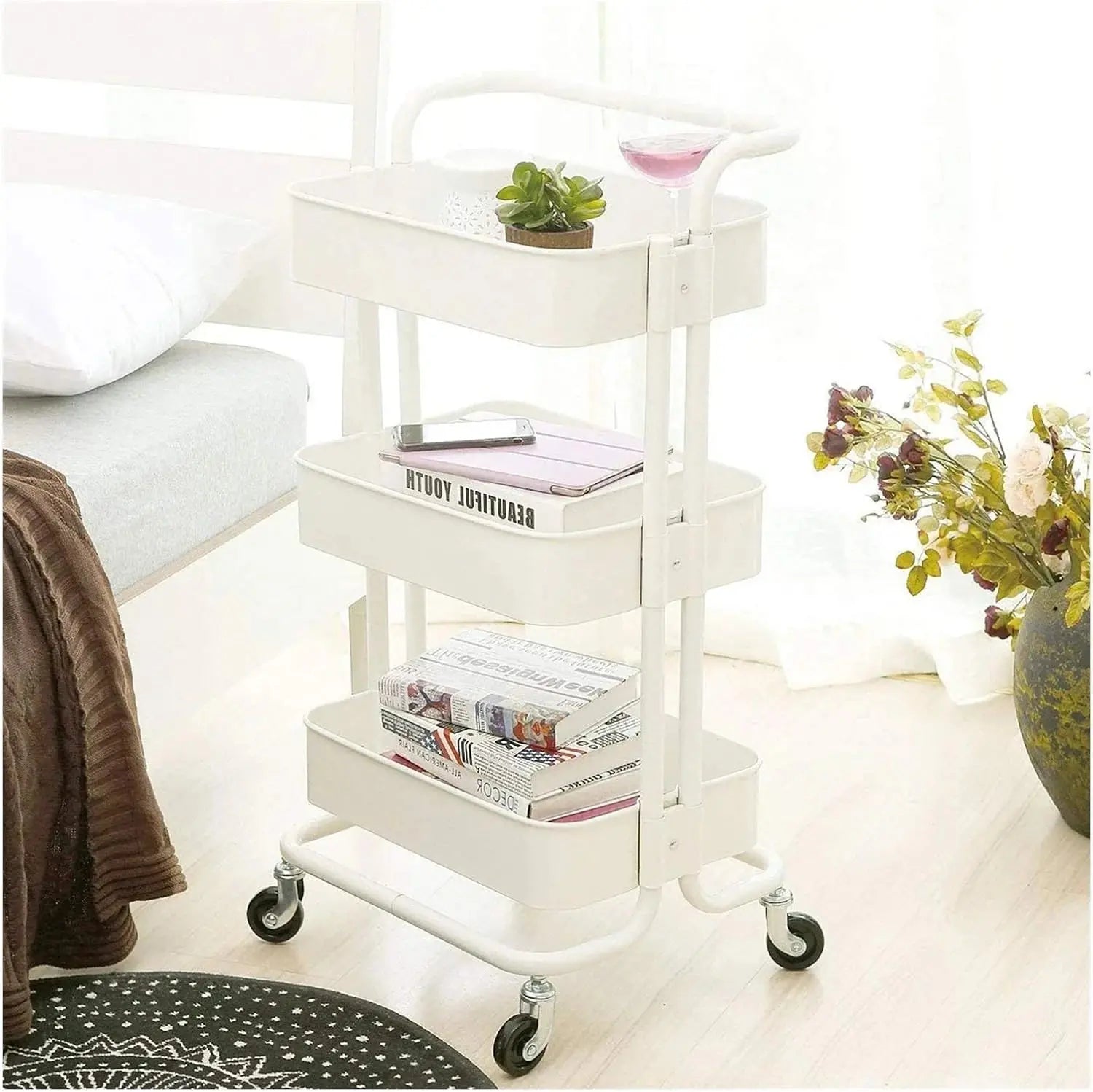 Multipurpose Metal Utility Cart - 3-Tier Rolling Storage Organizer with wheel Scrollcart Qatar 