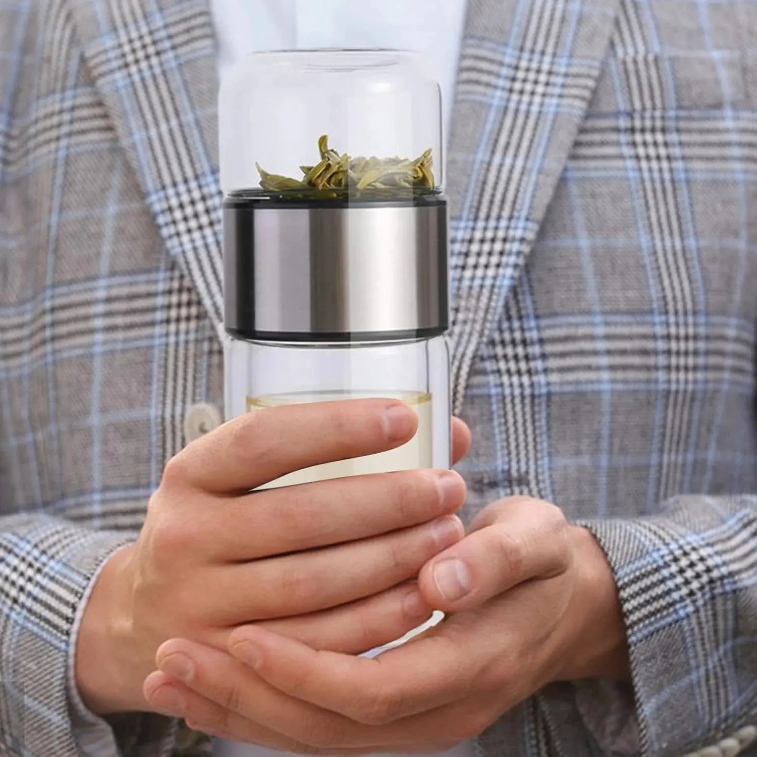 Double-Layer Glass Tea Infuser Bottle – 390ML Leakproof Travel Tumbler Scrollcart Qatar 