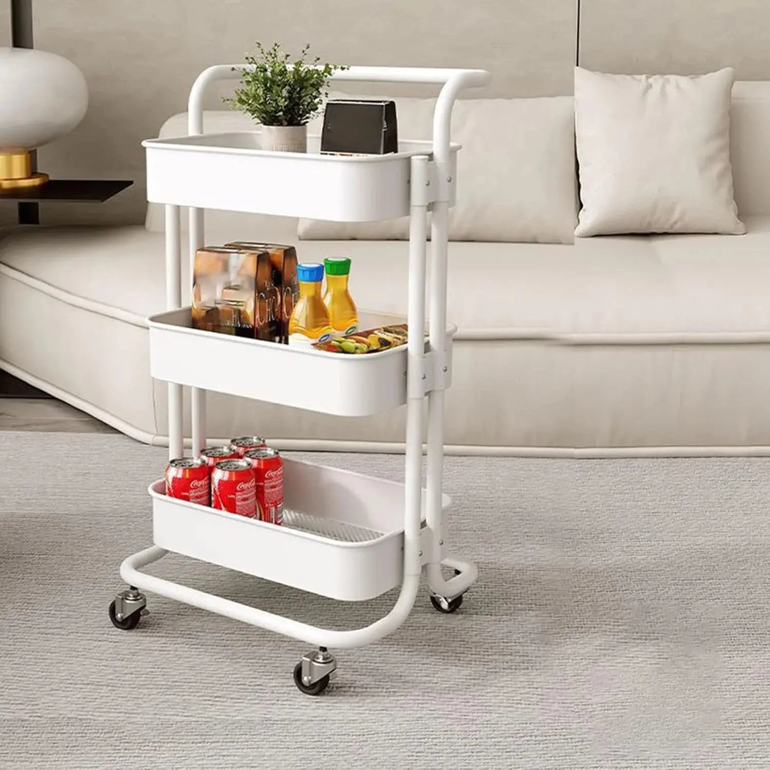Multipurpose Metal Utility Cart - 3-Tier Rolling Storage Organizer with wheel Scrollcart Qatar 