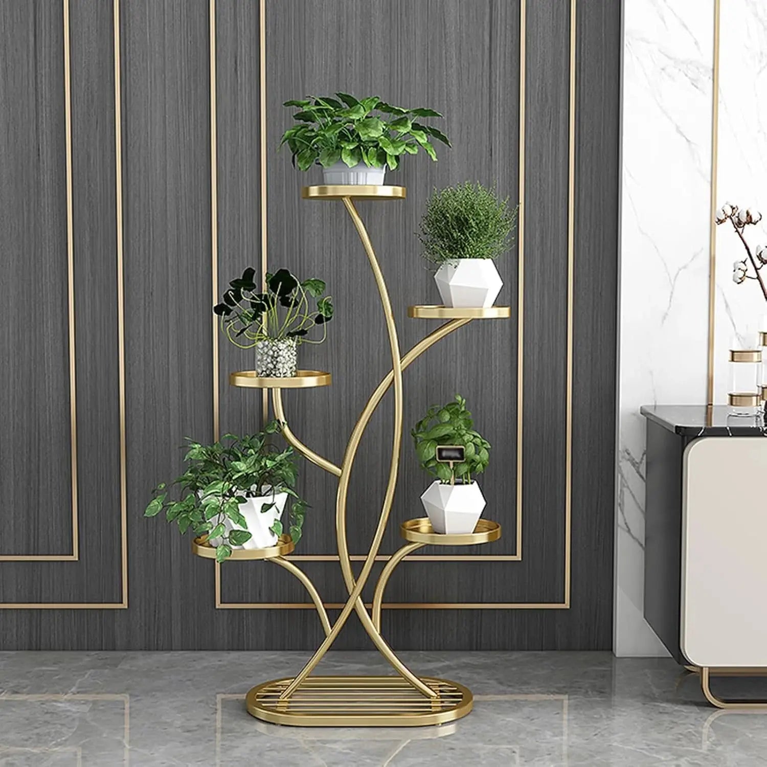 5-Tier Gold Metal Plant Stand Scrollcart Qatar 