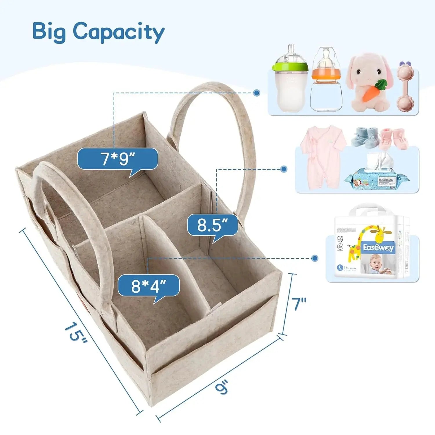 Muti-purpose Felt Diaper Caddy - Storage Bag for Baby, Nursery & Home Organization - Scrollcart Qatar