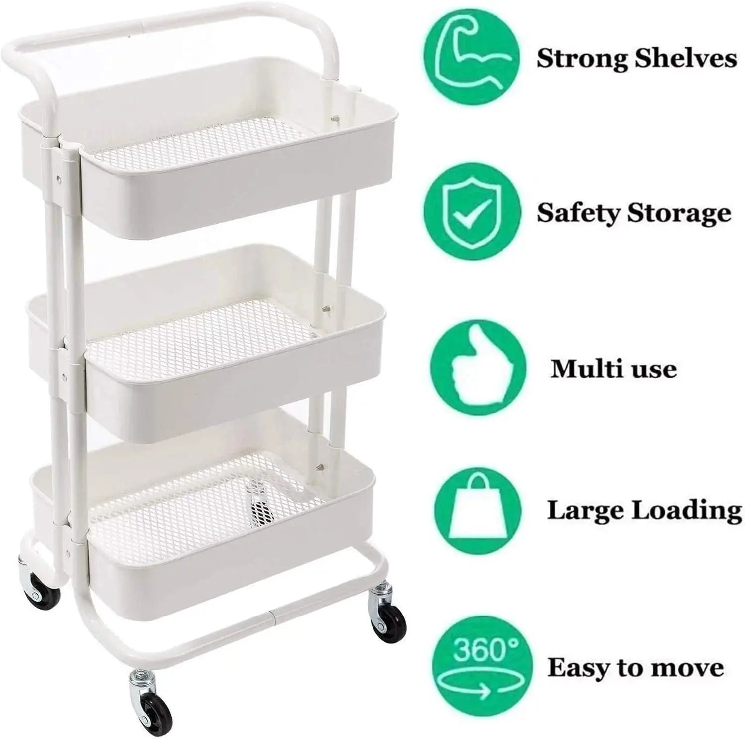 Multipurpose Metal Utility Cart - 3-Tier Rolling Storage Organizer with wheel Scrollcart Qatar 