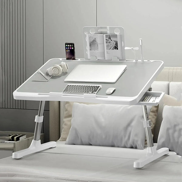 Adjustable Laptop Table Stand with Drawer – Foldable Bed Desk with USB Port Scrollcart Qatar 