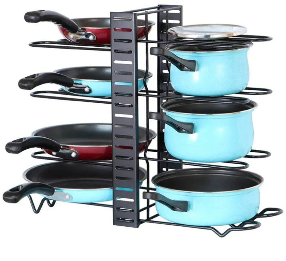 8 Tiers Adjustable Pan Rack Holder Stand Organiser, Pot Lid Organizer ...