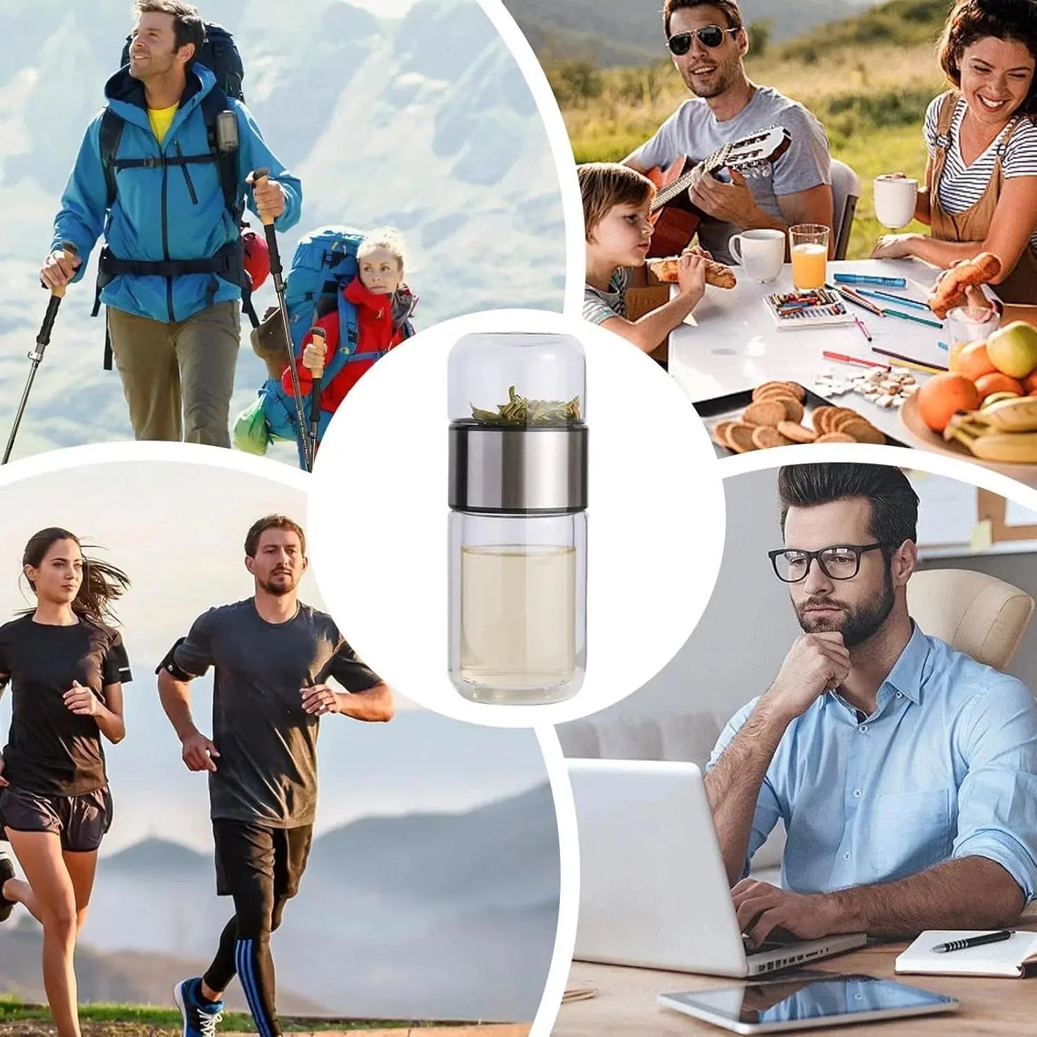 Double-Layer Glass Tea Infuser Bottle – 390ML Leakproof Travel Tumbler Scrollcart Qatar 