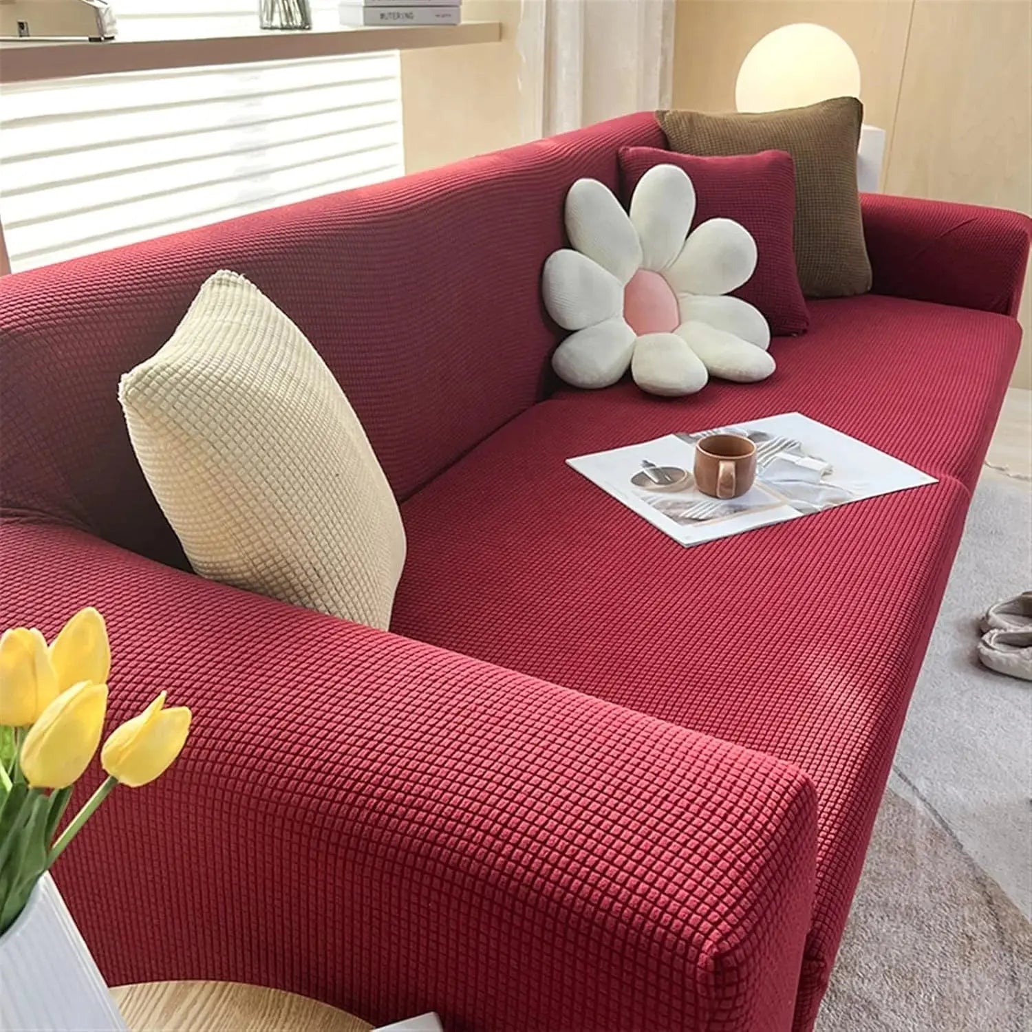 Adjustable Elastic Sofa Cover for L-Shaped & Sectional Sets Scrollcart Qatar 