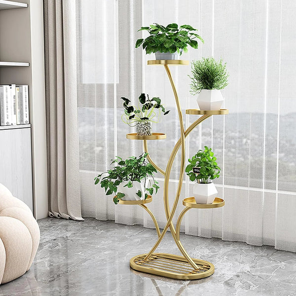 5-Tier Gold Metal Plant Stand Scrollcart Qatar 