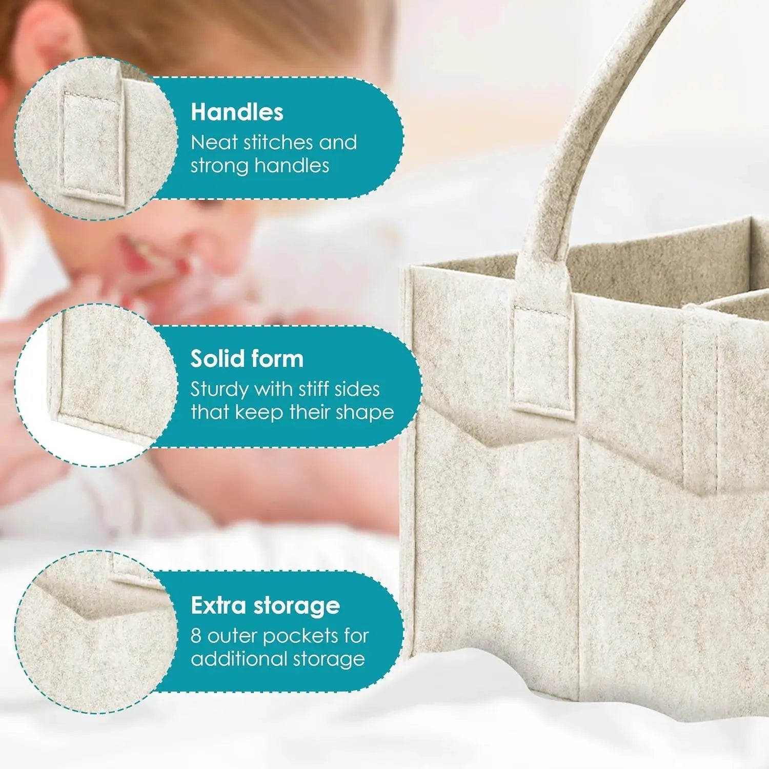 Muti-purpose Felt Diaper Caddy - Storage Bag for Baby, Nursery & Home Organization - Scrollcart Qatar