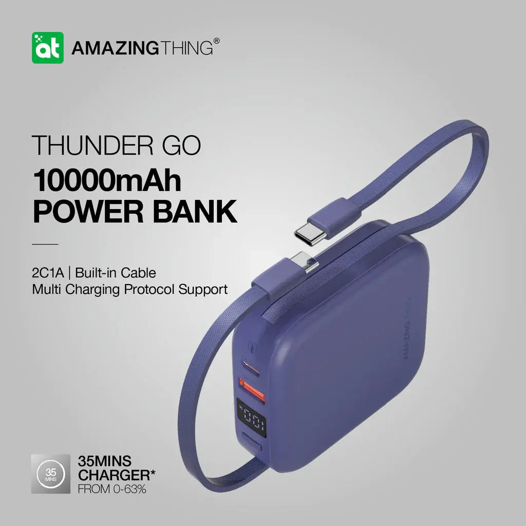 AMAZING THING THUNDER GO 10000mAh POWER BANK Qatar WITH BUILT-IN 2 USB-C CABLES