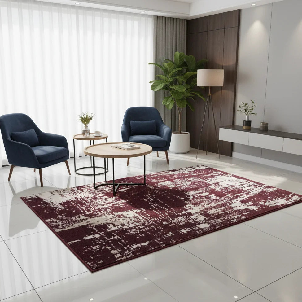 Abstract Area Rug – Soft Burgundy Floor Mat Doha Qatar