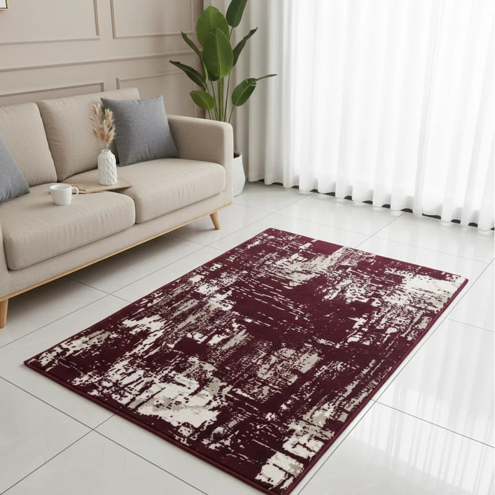 Abstract Area Rug – Soft Burgundy Floor Mat Doha Qatar