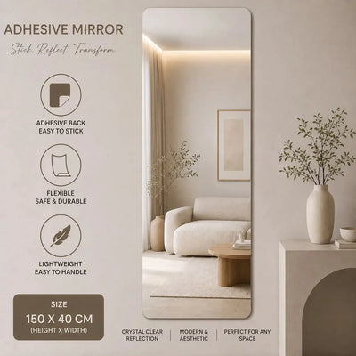 Adhesive Full Length Mirror - Multi-Purpose Frameless Wall Mirror Scrollcart Qatar 