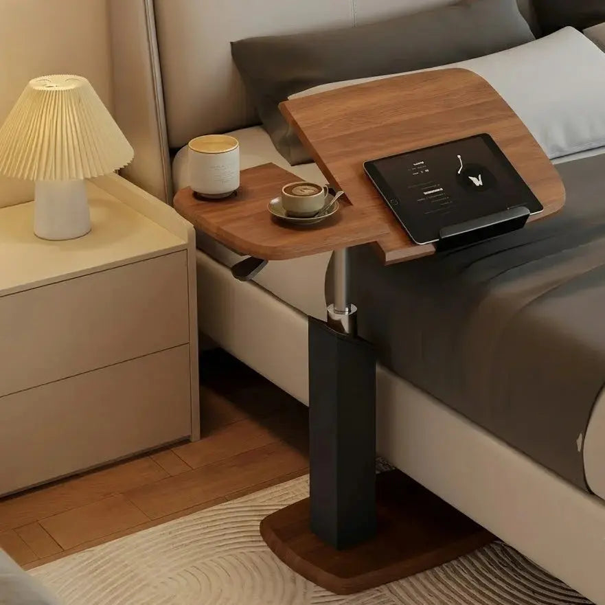 Adjustable Rolling Side Table with Dual Panel Wooden Top | Mobile Laptop Desk Scrollcart Qatar 