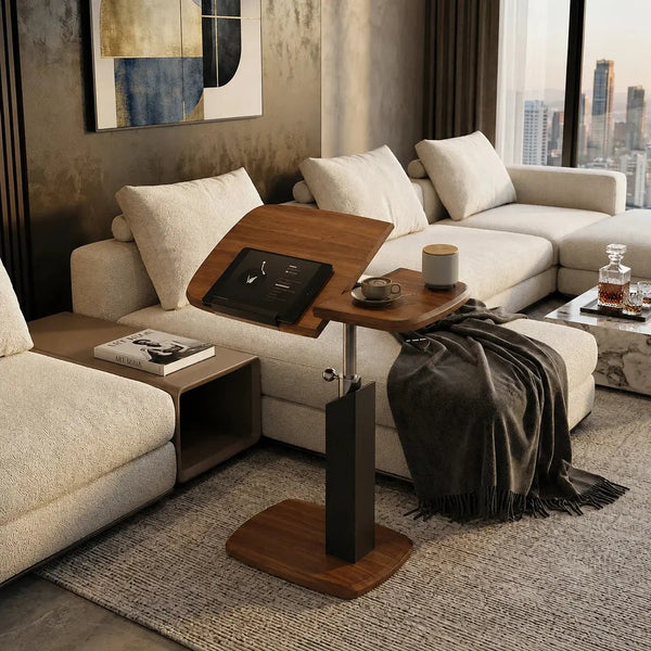 Adjustable Rolling Side Table with Dual Panel Wooden Top | Mobile Laptop Desk Scrollcart Qatar 