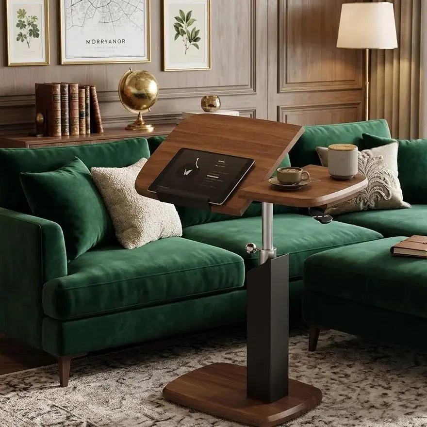 Adjustable Rolling Side Table with Dual Panel Wooden Top | Mobile Laptop Desk Scrollcart Qatar 