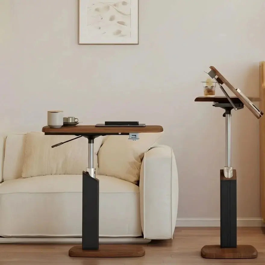 Adjustable Rolling Side Table with Dual Panel Wooden Top | Mobile Laptop Desk Scrollcart Qatar 