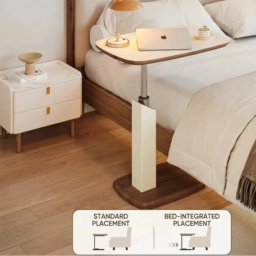 Adjustable Rolling Side Table with Dual Panel Wooden Top | Mobile Laptop Desk Scrollcart Qatar 