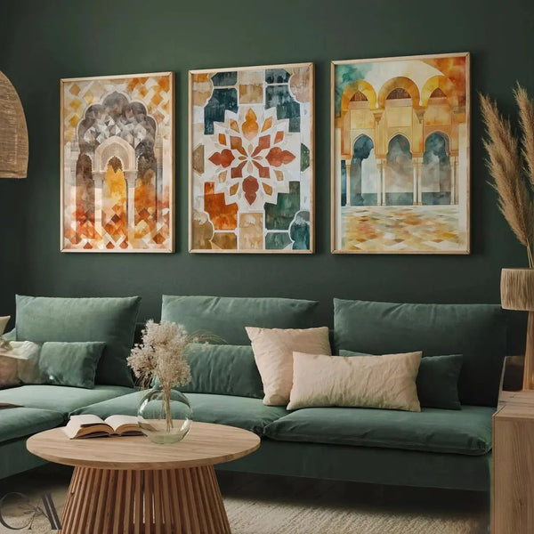 Alhambra Tile Islamic Wall Art Set of 3 Frames Scrollcart Qatar 