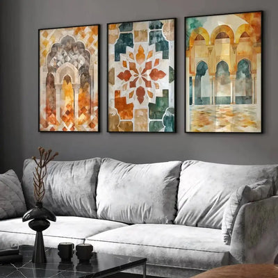 Alhambra Tile Islamic Wall Art Set of 3 Frames Scrollcart Qatar 