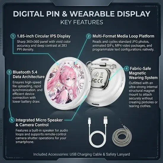 Anime Electronic Badge 1.85-Inch IPS Screen with Bluetooth 5.4 Scrollcart Qatar 