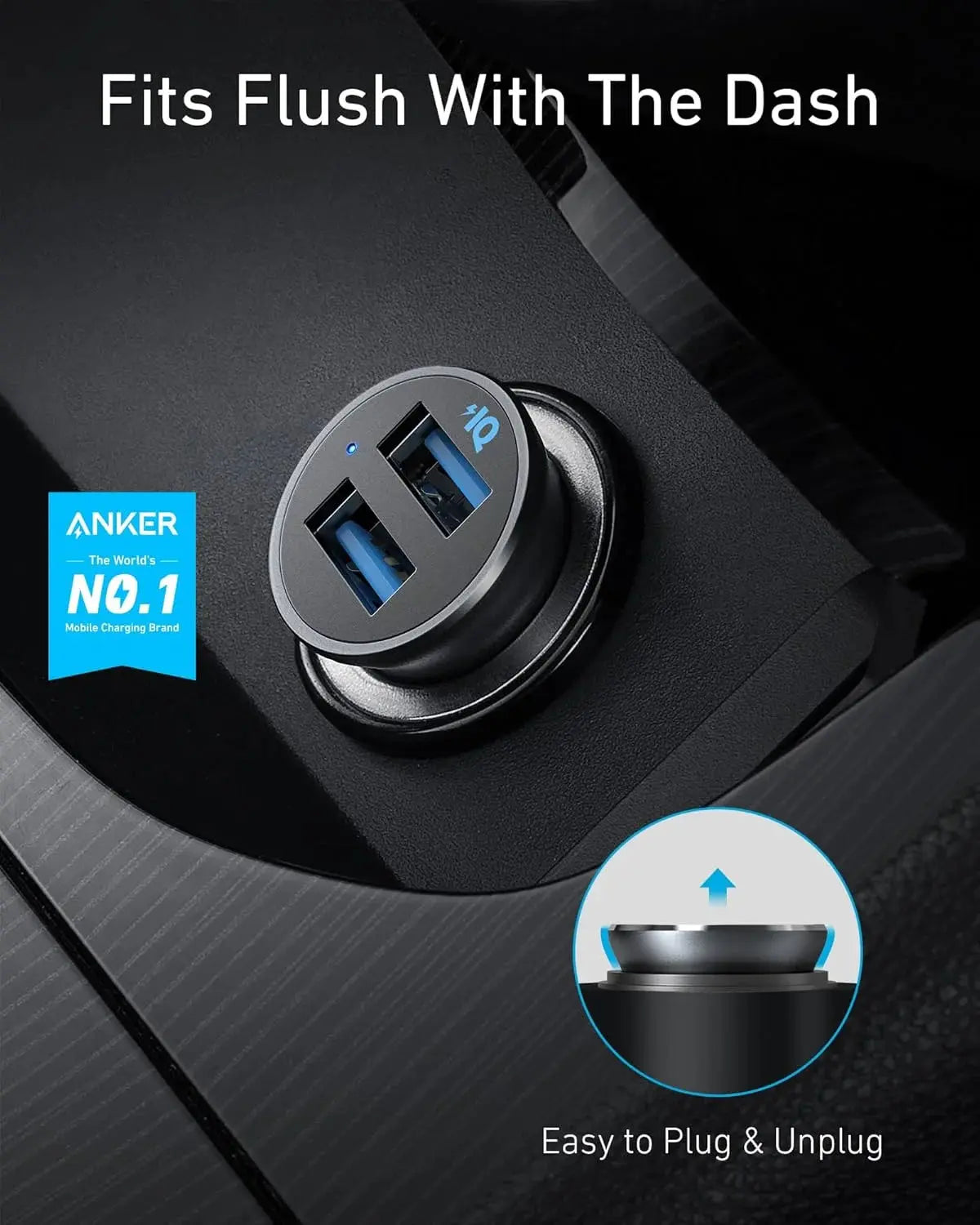 Anker 24W Mini Dual USB Car Charger – PowerDrive 2 Alloy Fast Car Adapter Anker 