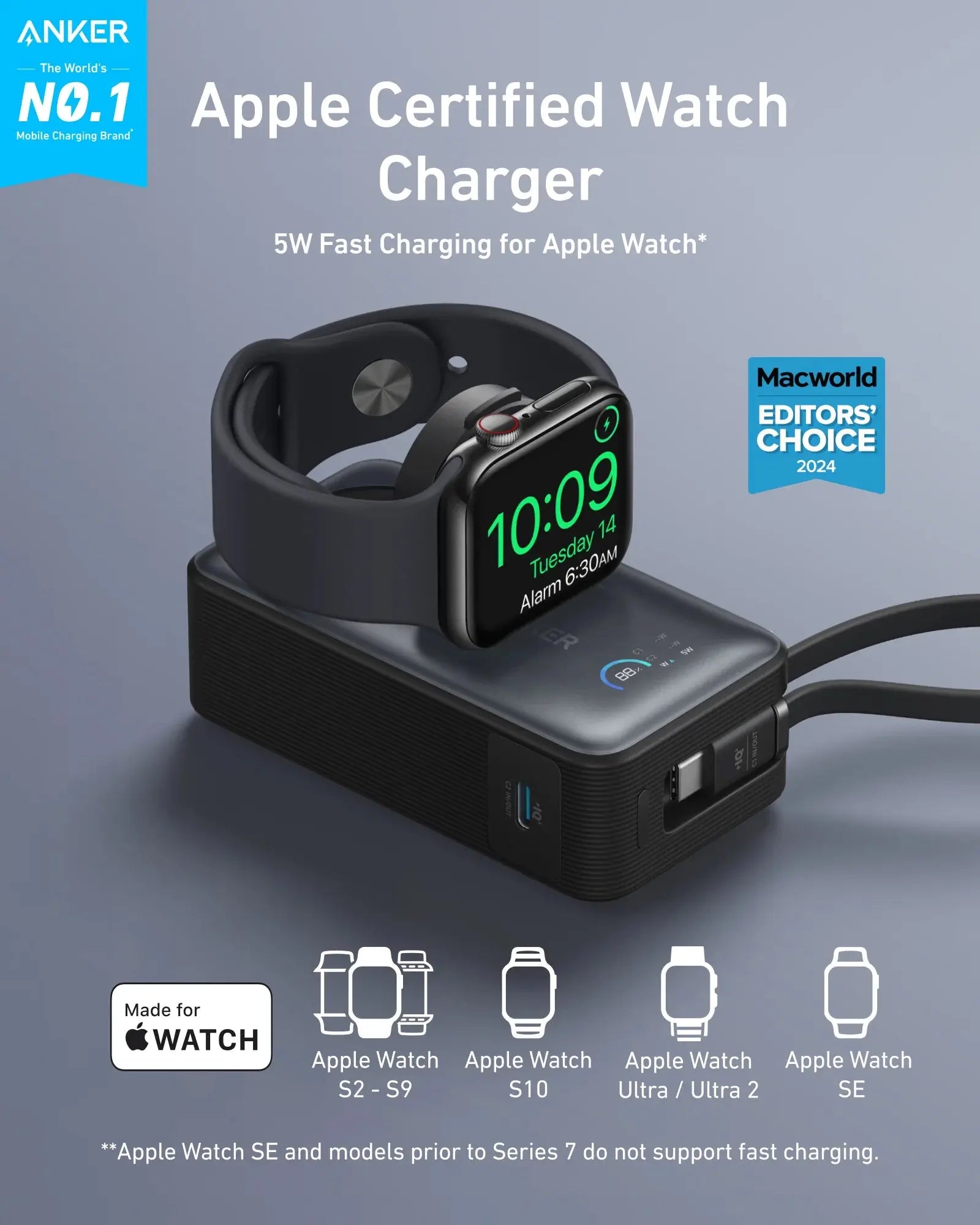 Anker MagGo 10,000mAh Power Bank with Apple Watch Fast Charger Black Doha Qatar