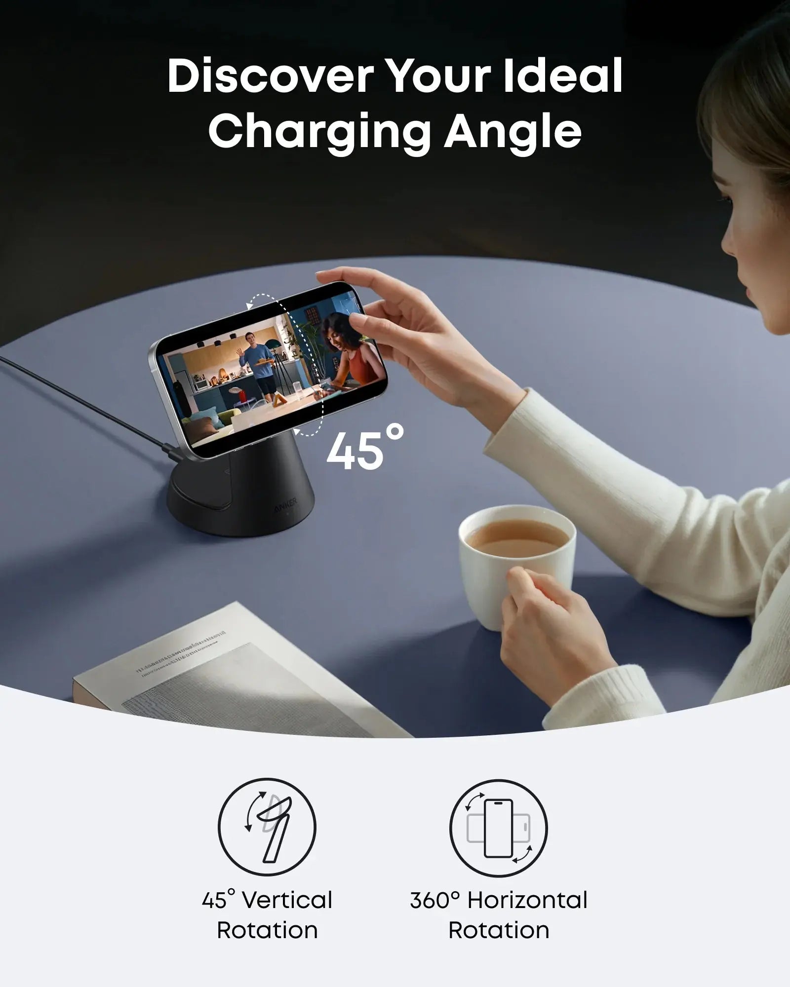 Anker MagGo 2-in-1 Qi2 Wireless Charger Dock Stand 15W Black in Doha Qatar