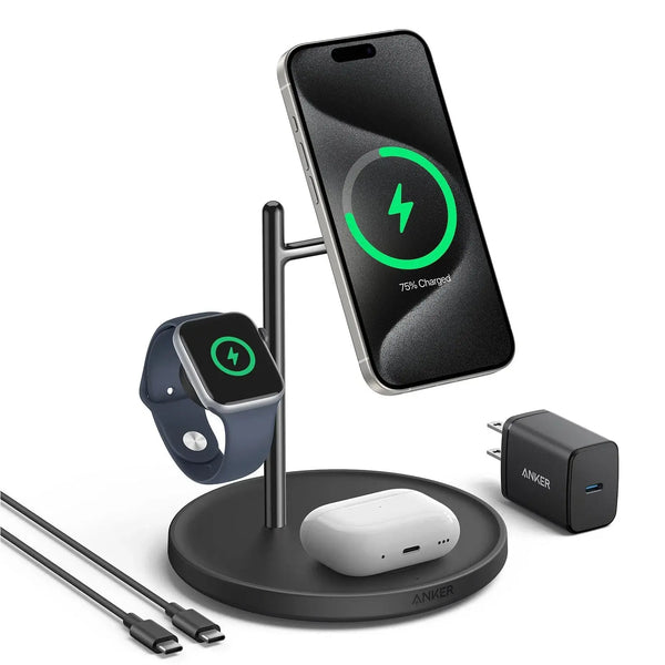 Anker MagGo 3-in-1 Wireless Charging Stand 15W MagSafe for iPhone Apple Watch AirPods A25M3 Black in Doha Qatar