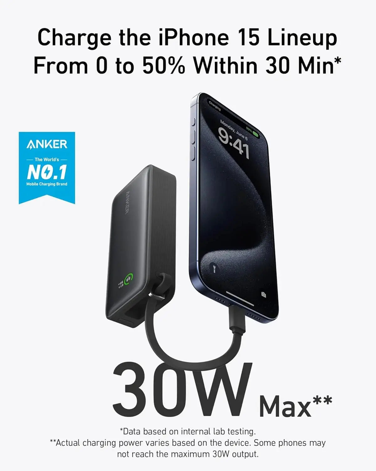 Anker Nano 10000mAh 30W Power Bank with Built-In USB-C Cable Fast Portable Charger Black in Doha Qatar