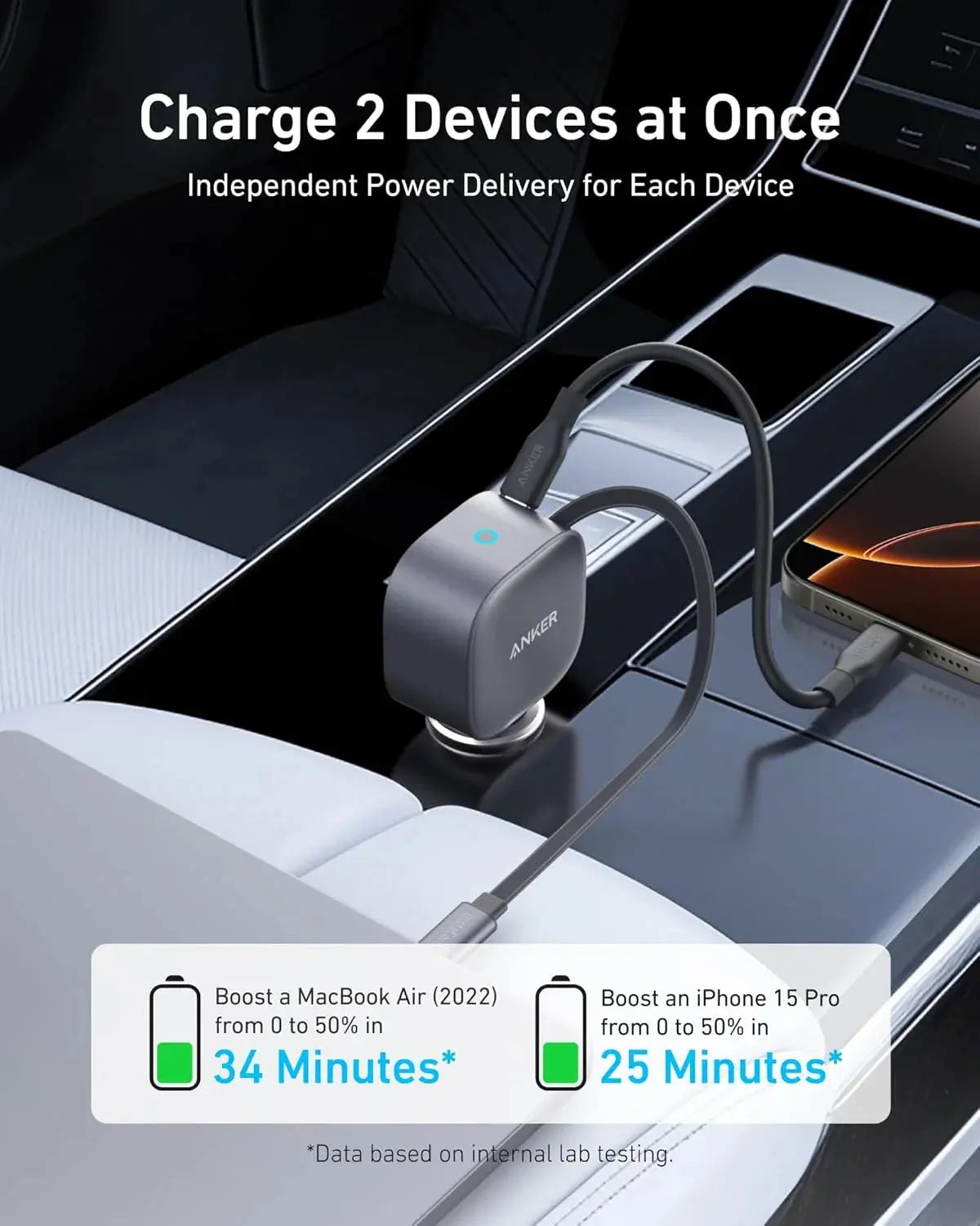 Anker Nano 75W Car Charger A2738HA1 with Retractable USB-C Cable for Fast Charging in Doha Qatar